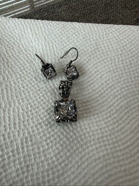 Silpada Silver-Tone Square Crystal Pendant & Earrings Set - Clear